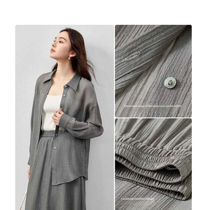 Conjunto Feminino Elegante em Lyocell Camisa e Saia Élodie