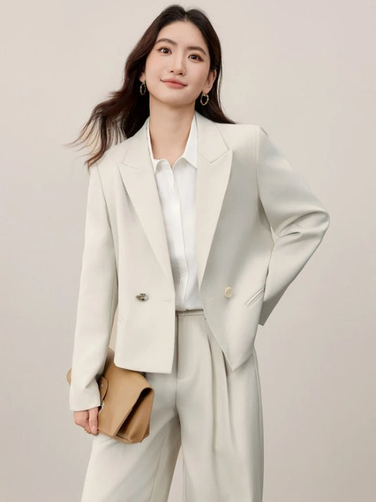 Sentubila blazer e calças terno 2025 acolchoado ombro superior calças de perna larga senhora define feminino trabalho wear 2 peça set153ze1874