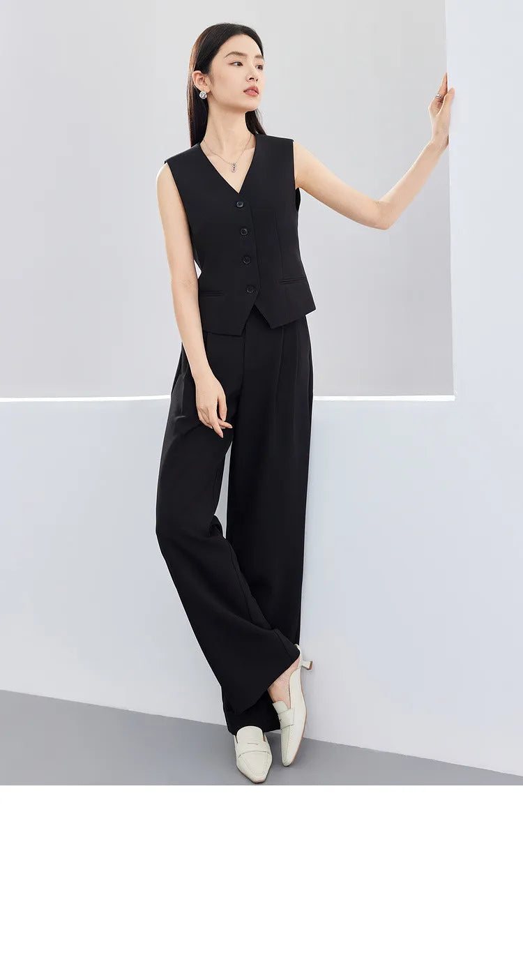 Sentubila mulher 3 peça conjunto roupas 2025 outono moda escritório wear preto colete blazer jaquetas perna larga calça conjunto 141z53019