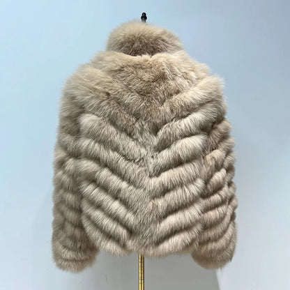 Casaco Luxuoso Reversível de Pele de Raposa para Mulheres