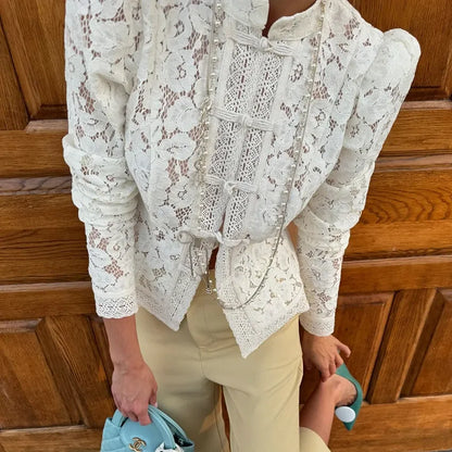 Blusa de Renda Feminina Manga Bufante Élodie