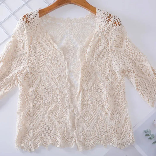 Cardigan Crochê Floral