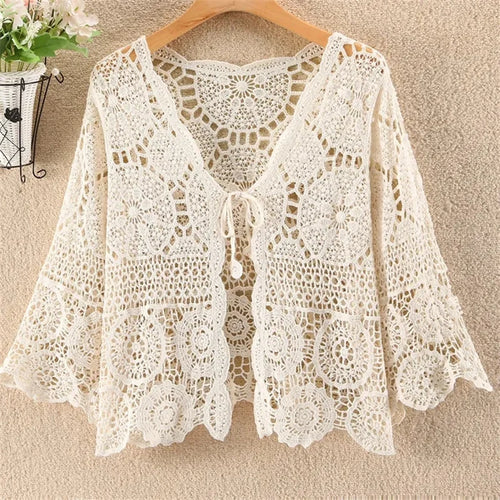 Knitted Cardigan Women Jacket Spring Summer New 2025 Hollow Shawl Short Sun-proof Tops Female Casual All-match Ladies Coat