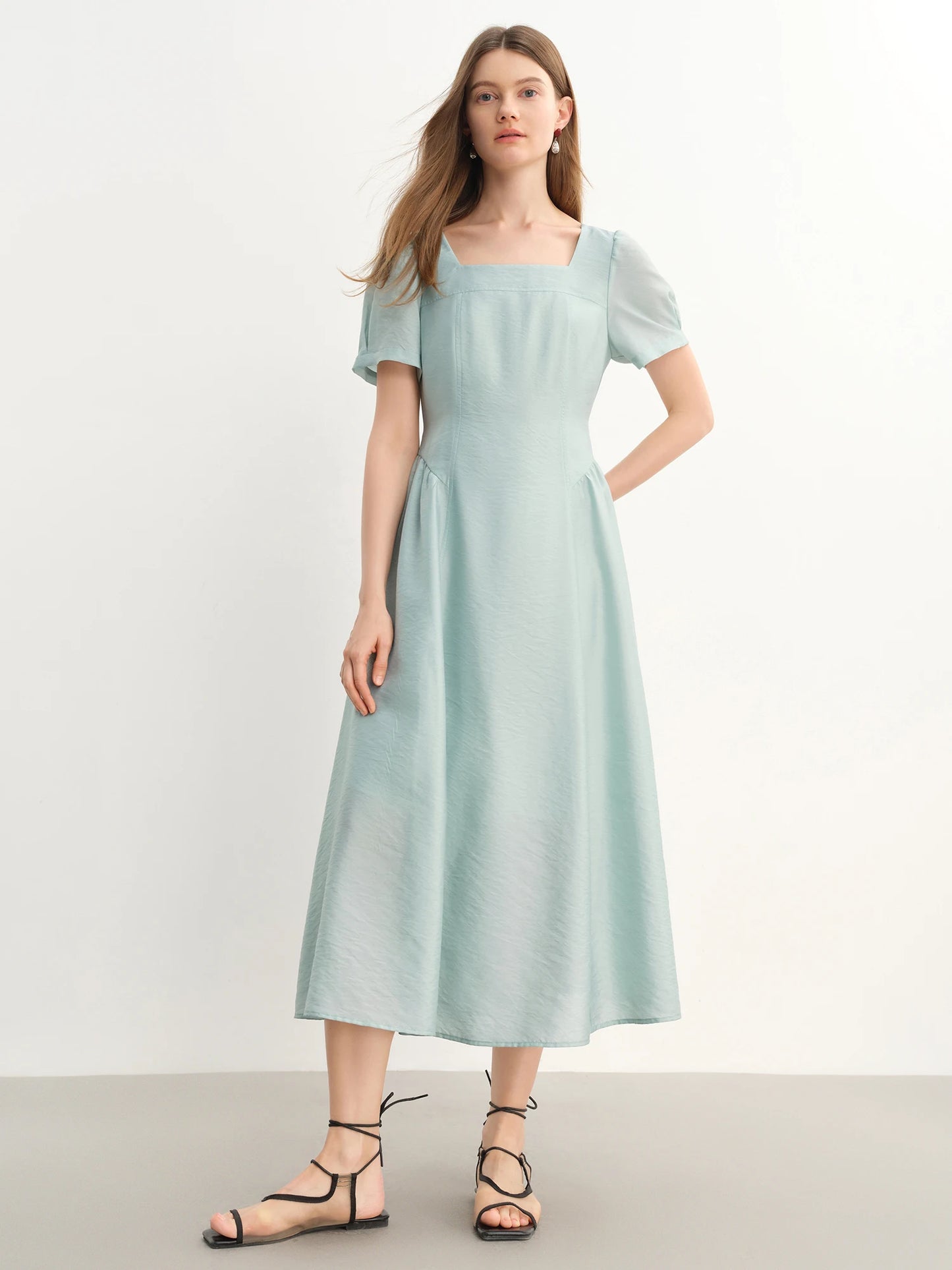 Dushu plus size feminino francês decote quadrado lado plissado elegante ancora vestido vermelho-2520 verão novos vestidos 25ds82788