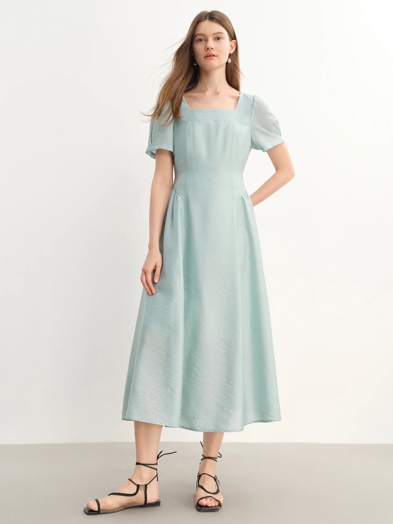 Dushu plus size feminino francês decote quadrado lado plissado elegante ancora vestido vermelho-2520 verão novos vestidos 25ds82788