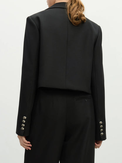 FSLE Women Spring Black Suit Sets Office Lady Temperament Short Single Button Blazers Full Length Trousers 25FS11065+25FS11066