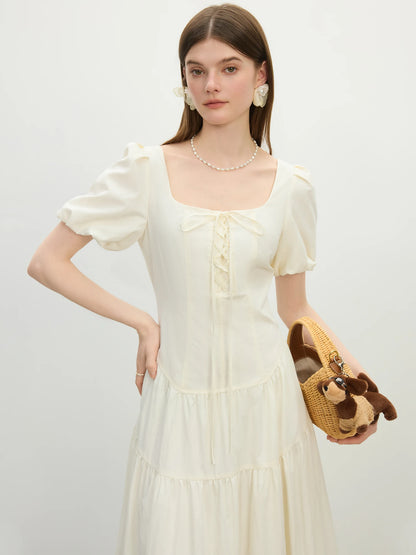 Vestido Feminino Elegância Francesa Gola Quadrada - AlmaChic