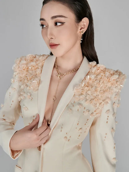 Vestido Longo de Festa Floréal Lumière – Alta Alfaiataria com Aplicações Florais Artesanais