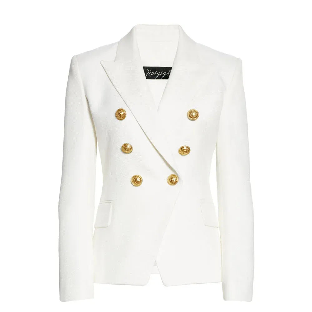 Blazer Feminino Majestic Gold – Alfaiataria com Botões Dourados