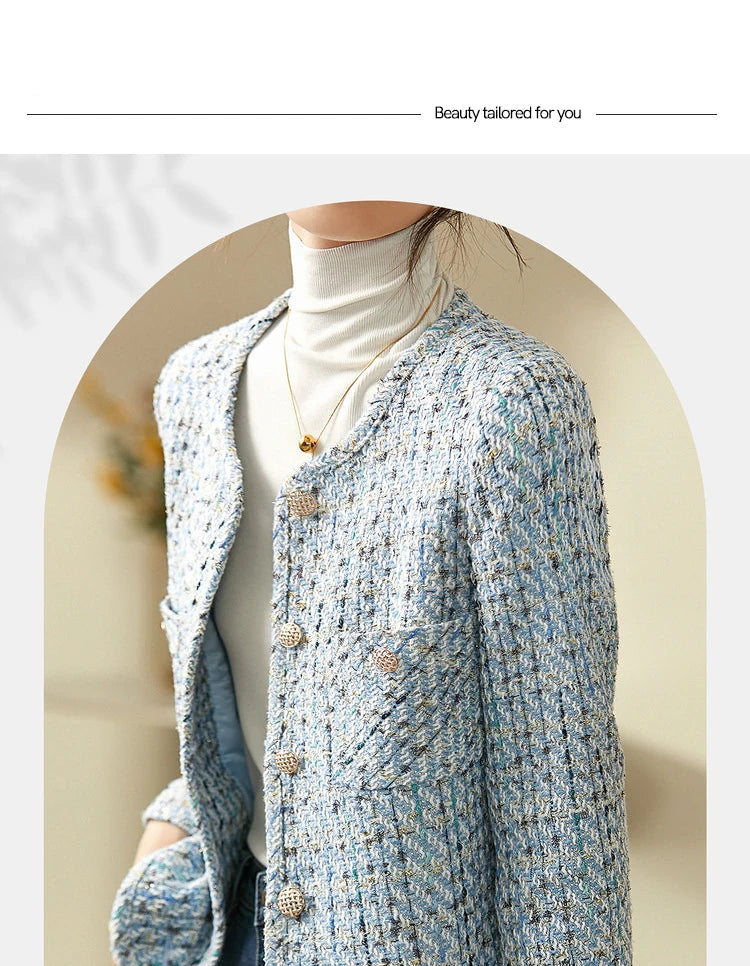Sentubila recortado tweed jaqueta para mulher 2024 outono elegante moda outerwear o-pescoço casacos curtos roupas femininas 143w56772x