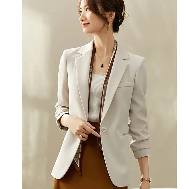 Sentubila sólida blazer senhora do escritório profissional novo único botão de trabalho em linha reta terno jaqueta blazer para mulher 123x43564
