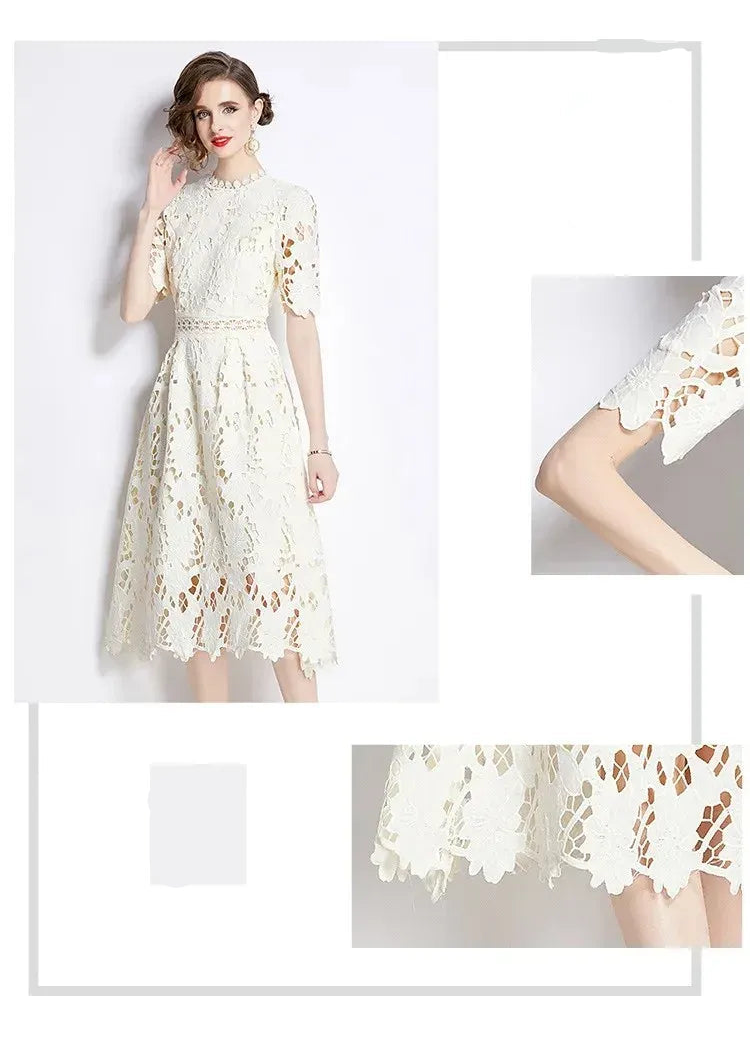 Vestido de Renda Feminino Camille Fleur — Midi com Bordado Floral