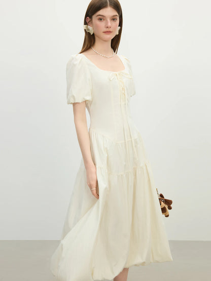 Vestido Feminino Elegância Francesa Gola Quadrada - AlmaChic