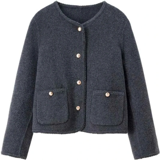 Casaco de Lã Feminino Élise – Elegância Bouclé em Lã 100%