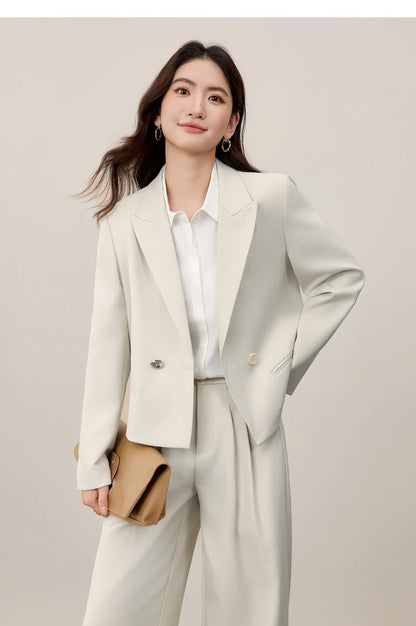 Sentubila blazer e calças terno 2025 acolchoado ombro superior calças de perna larga senhora define feminino trabalho wear 2 peça set153ze1874