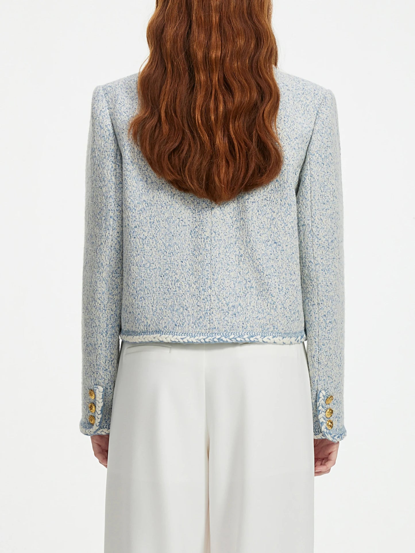 Casaco Tweed Azul Elegante Feminino - AlmaChic