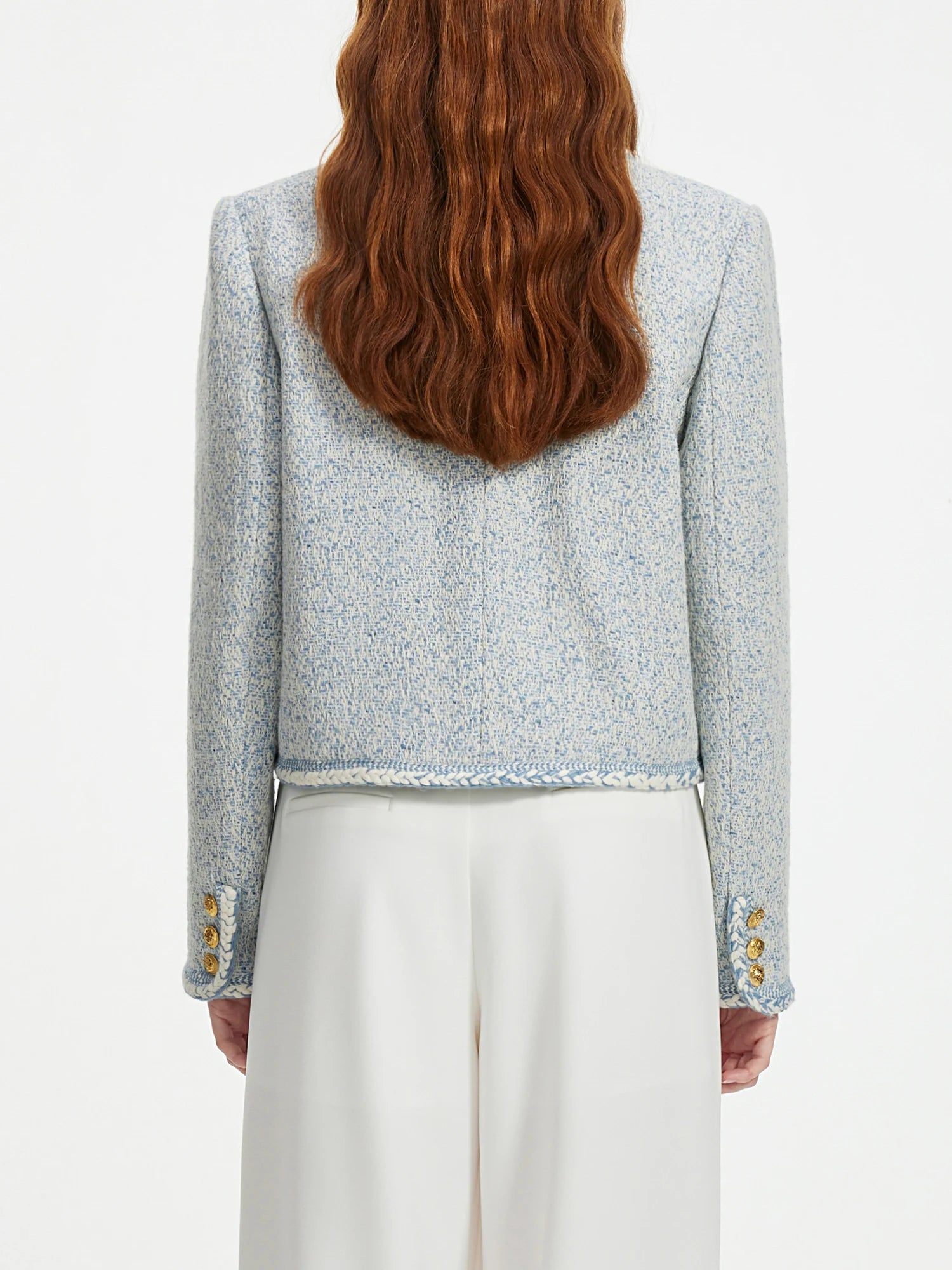 Casaco Tweed Azul Elegante Feminino - AlmaChic