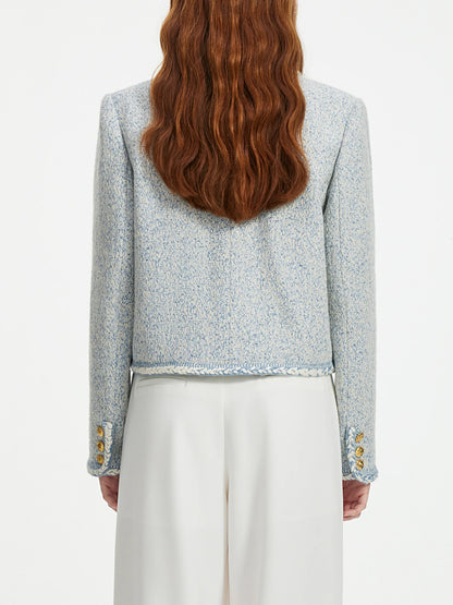 Casaco Tweed Azul Elegante Feminino - AlmaChic