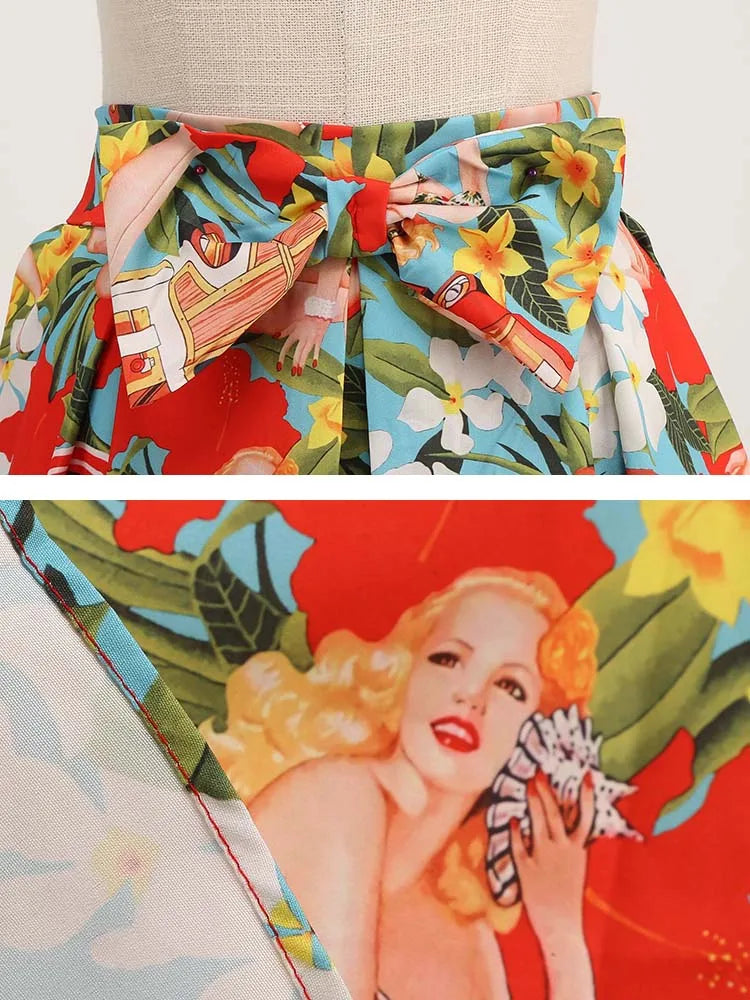 Saia de verão com estampa floral feminina cintura alta balanço 50s vintage retro rockabilly midi saias plissadas faldas