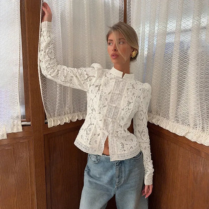 Blusa de Renda Feminina Manga Bufante Élodie