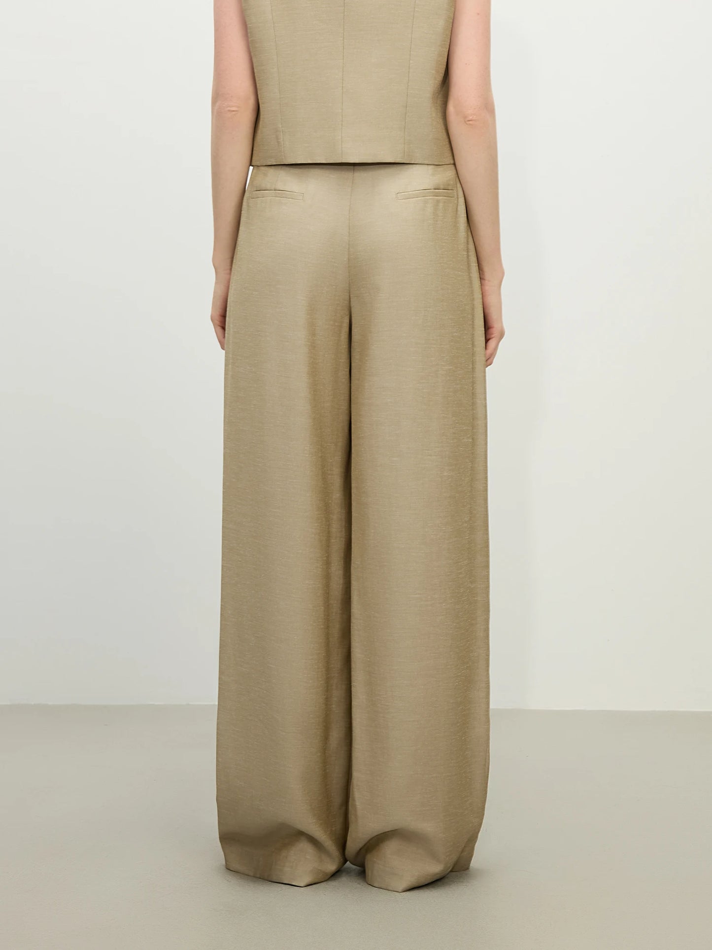 Calça Wide Leg Feminina Eco Linho Caqui - AlmaChic