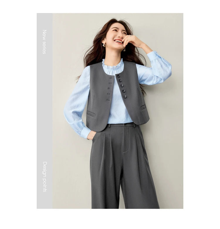 Sentubila terno feminino 3 peças jaqueta formal colete calças feminino conjunto de trabalho de negócios plissado pulôver blazer conjunto 153za1930