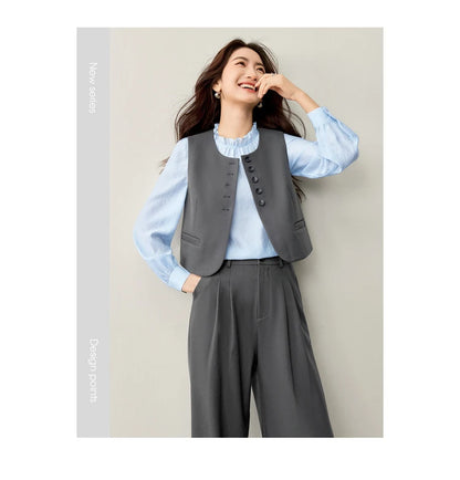 Sentubila terno feminino 3 peças jaqueta formal colete calças feminino conjunto de trabalho de negócios plissado pulôver blazer conjunto 153za1930
