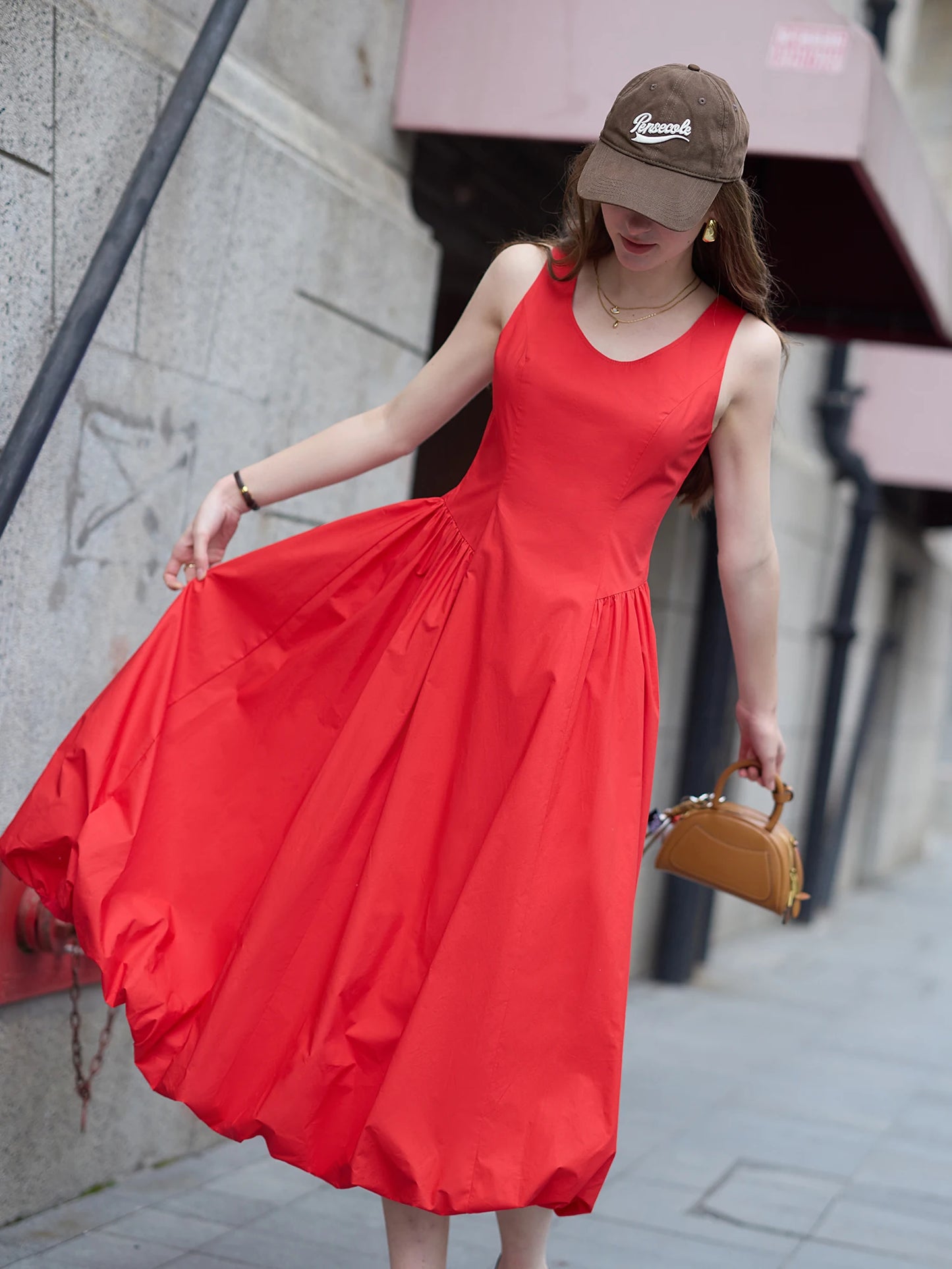 Fsle 【dois comprimentos】sweety feminino vestidos longos para mulheres 2025 primavera verão novo sem mangas bud chique colete vestido 25fs11302 25fs11030