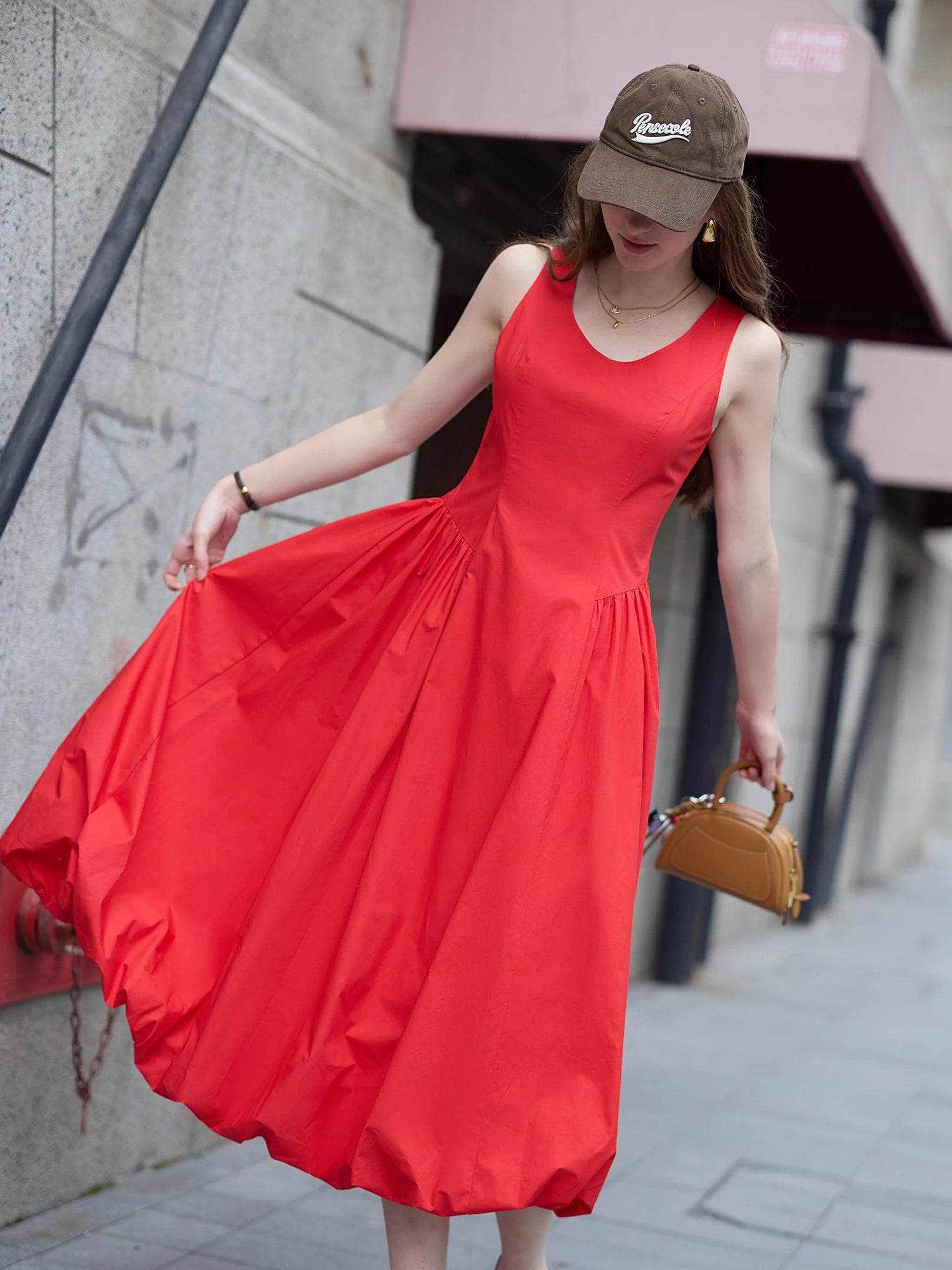 Fsle 【dois comprimentos】sweety feminino vestidos longos para mulheres 2025 primavera verão novo sem mangas bud chique colete vestido 25fs11302 25fs11030