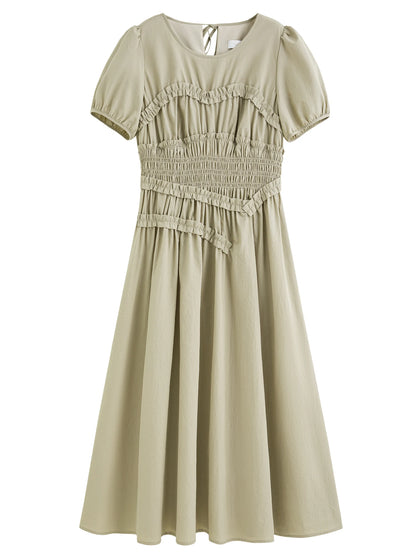 Fsle francês elegante estilo hepburn midi vestido para o sexo feminino 2025 verão nova chegada vestido fino roupas de temporada de férias 25fs12421