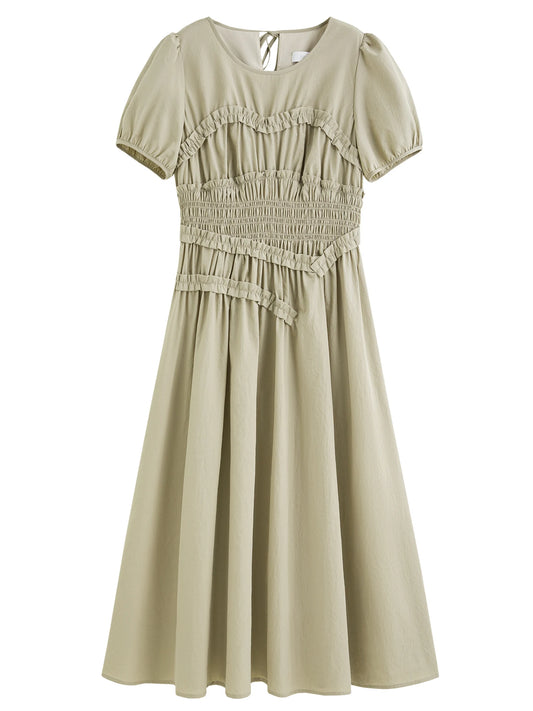 Fsle francês elegante estilo hepburn midi vestido para o sexo feminino 2025 verão nova chegada vestido fino roupas de temporada de férias 25fs12421