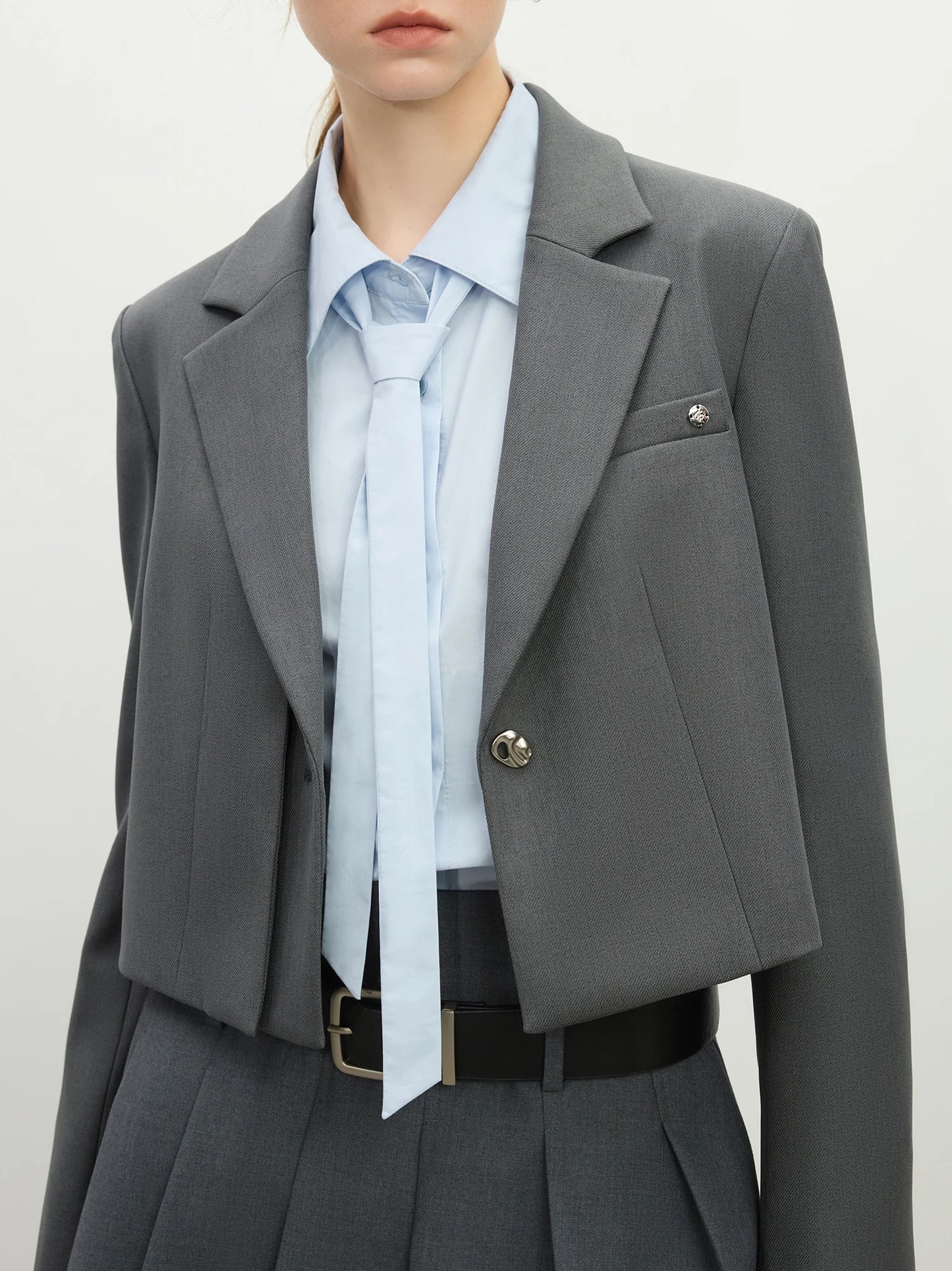 FSLE Women Spring Black Suit Sets Office Lady Temperament Short Single Button Blazers Full Length Trousers 25FS11065+25FS11066