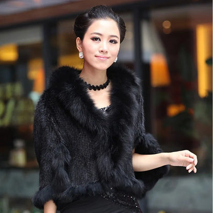 Chales de piel de visón tejidos auténticos para mujer, Otoño Invierno de lujo, cuello de piel de zorro, Pashmina de piel para mujer, capa nupcial, chaqueta