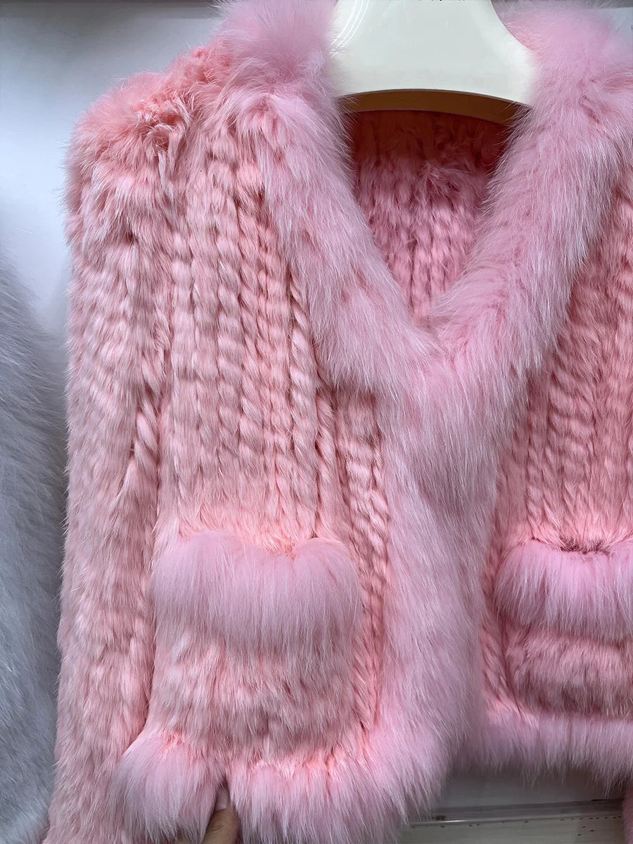 2025 nueva moda abrigos de piel de conejo Natural tejidos nuevas chaquetas de piel de zorro Real ropa de mujer de lujo prendas de vestir