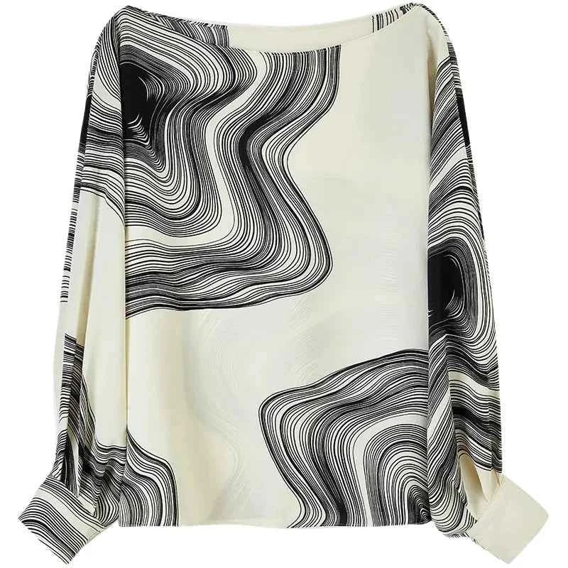 Blusa Chiffon Estampada Élise Marbre — Elegância Contemporânea com Leveza Absoluta