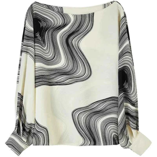 Blusa Chiffon Estampada Élise Marbre — Elegância Contemporânea com Leveza Absoluta