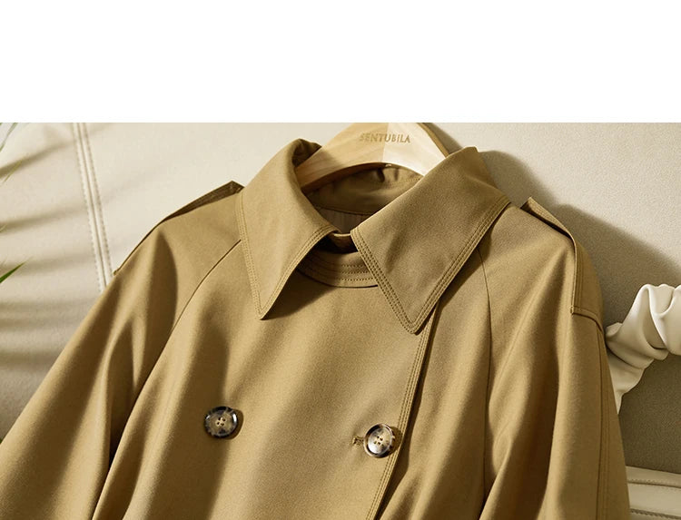 Sentubila-Elegante Trench Coat Longo Feminino, Blusão Solto, Jaqueta Traseiro Duplo, Casacos, Inverno, Outono, 123F42871