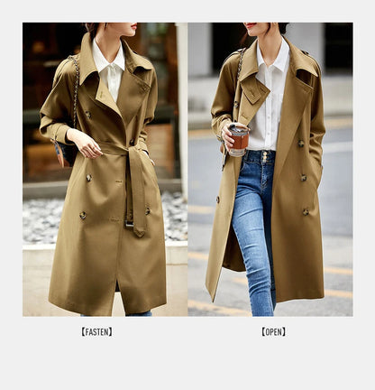 Sentubila-Elegante Trench Coat Longo Feminino, Blusão Solto, Jaqueta Traseiro Duplo, Casacos, Inverno, Outono, 123F42871