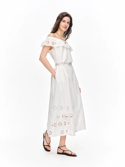 Vestido Midi Algodão Off Shoulder Helena Pure