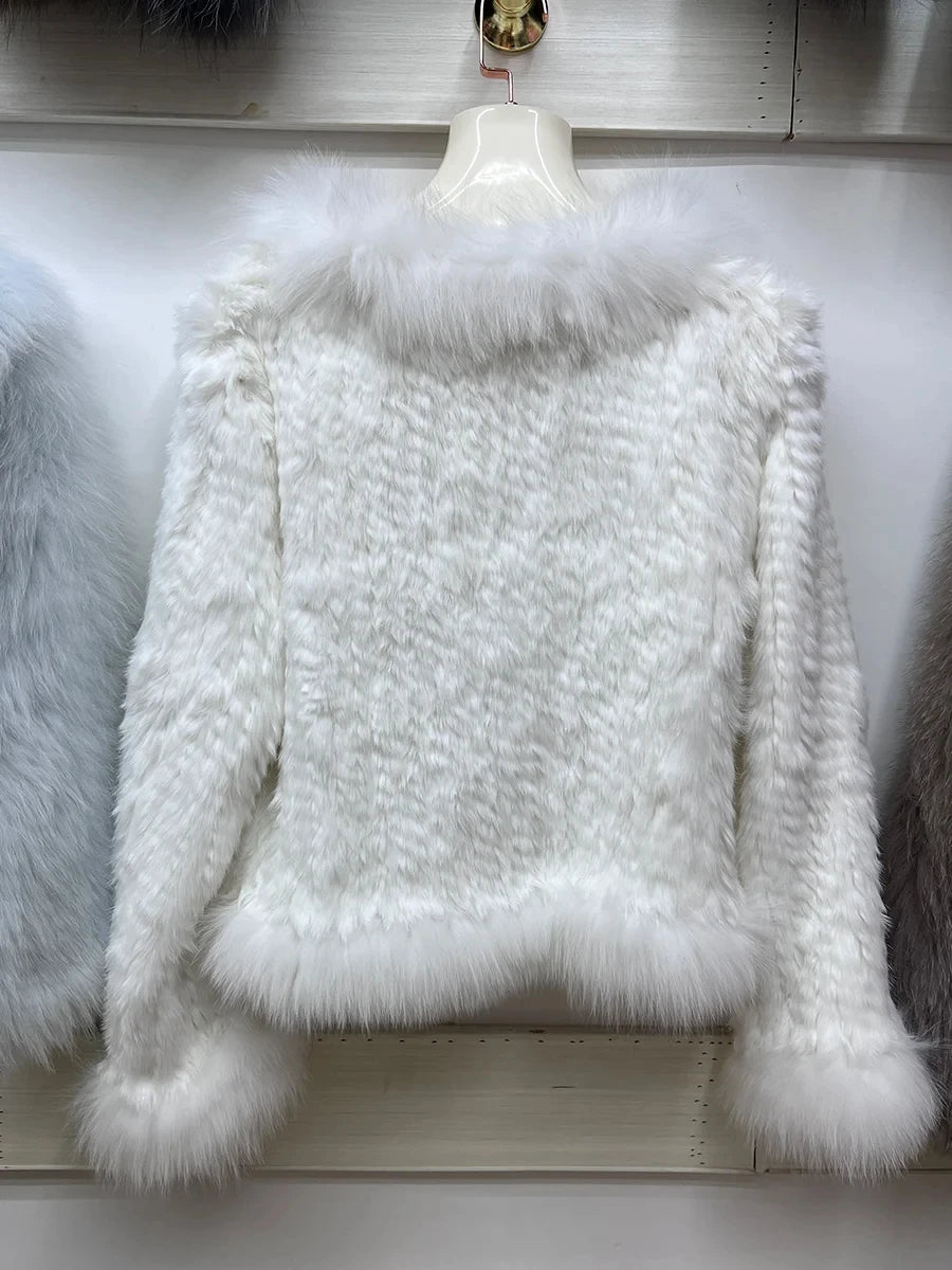 2025 nueva moda abrigos de piel de conejo Natural tejidos nuevas chaquetas de piel de zorro Real ropa de mujer de lujo prendas de vestir