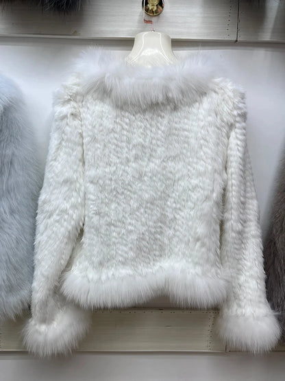 2025 nueva moda abrigos de piel de conejo Natural tejidos nuevas chaquetas de piel de zorro Real ropa de mujer de lujo prendas de vestir