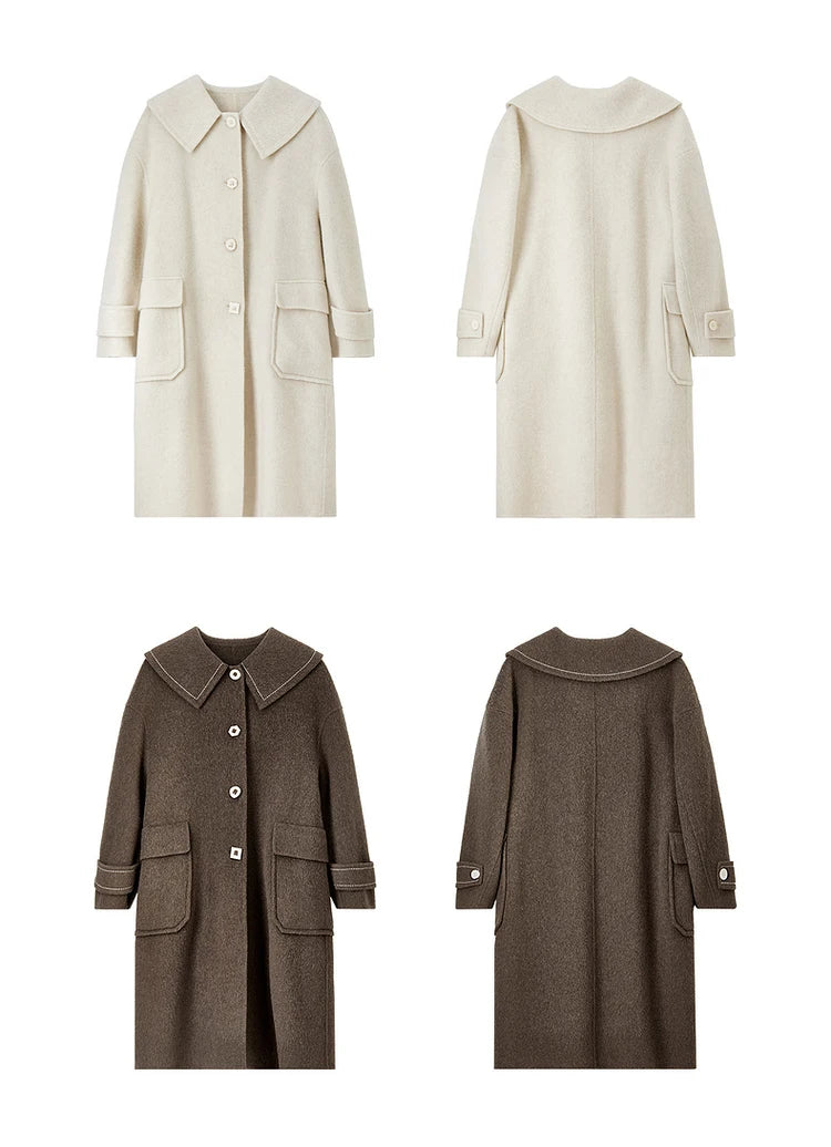 Casaco de Lã Longo Feminino Inverno Sofia – Gola Marinheiro & Lã Pura