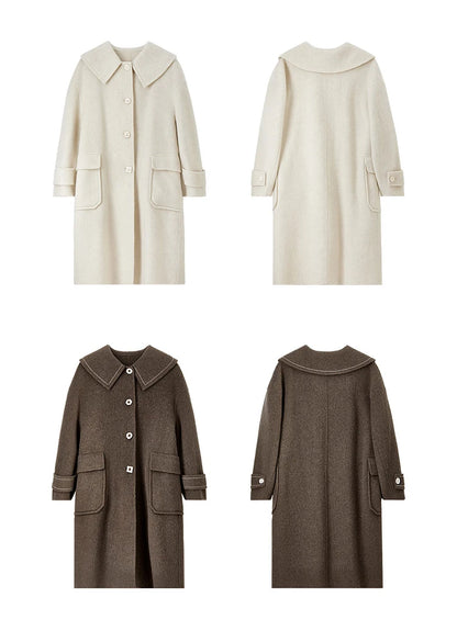 Casaco de Lã Longo Feminino Inverno Sofia – Gola Marinheiro & Lã Pura