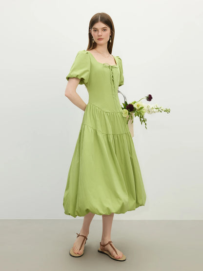 Vestido Feminino Elegância Francesa Gola Quadrada - AlmaChic