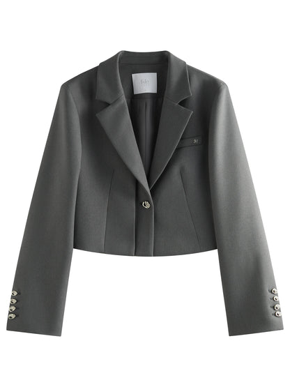 FSLE Women Spring Black Suit Sets Office Lady Temperament Short Single Button Blazers Full Length Trousers 25FS11065+25FS11066