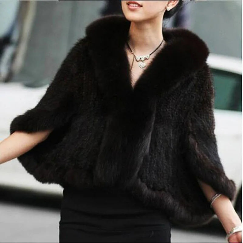 Chales de piel de visón tejidos auténticos para mujer, Otoño Invierno de lujo, cuello de piel de zorro, Pashmina de piel para mujer, capa nupcial, chaqueta