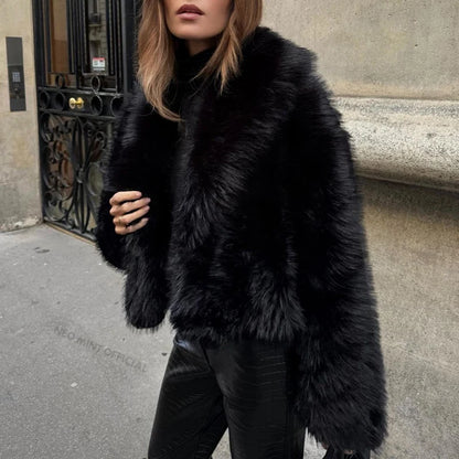 Neo mint rua moda xale colarinho falso casaco de pele de raposa feminino 2024 inverno legal meninas preto curto jaqueta de pele vintage chique casaco