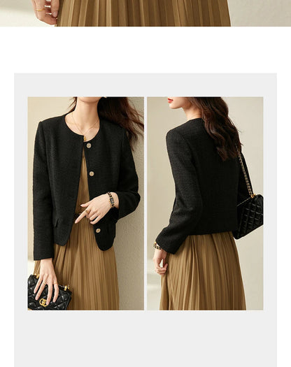 Sentubila preto recortado tweed jaqueta para mulher 2025 primavera único breasted moda estilo coreano casacos curtos outerwears 123w42756