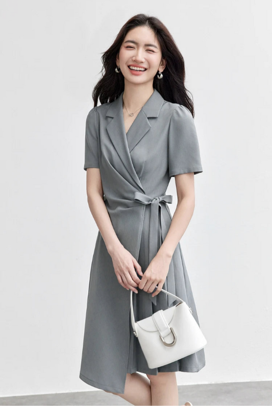 Sentubila vestido de verão 2025 mulher local de trabalho commut puff mangas bainha irregular atado cintura cincher plissado vestidos midi q52lc0189