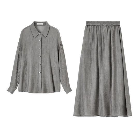 Sentubila lyocell 2 peças conjuntos de saia feminina roupa 2025 primavera lapela gola camisas a linha cintura elástica saias elegantes 151z58654